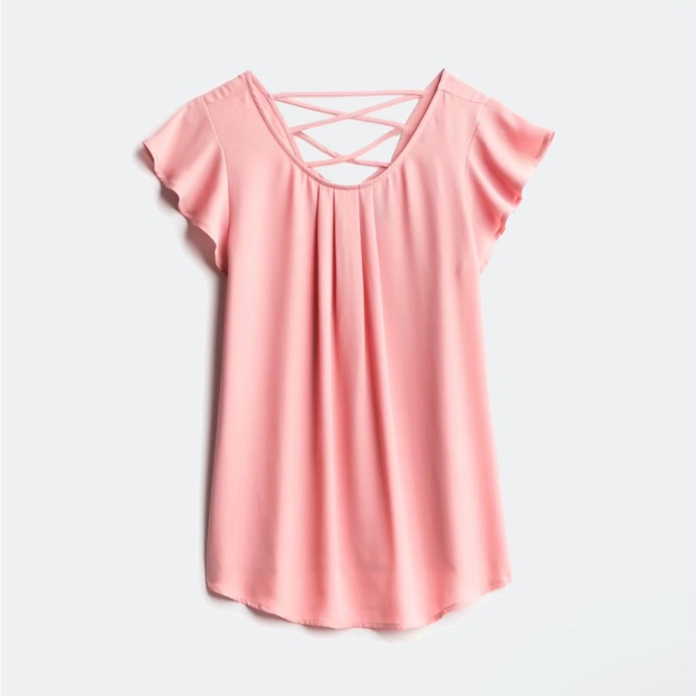 Papermoon Blush Cartina Flutter Sleeve Blouse, Size XS